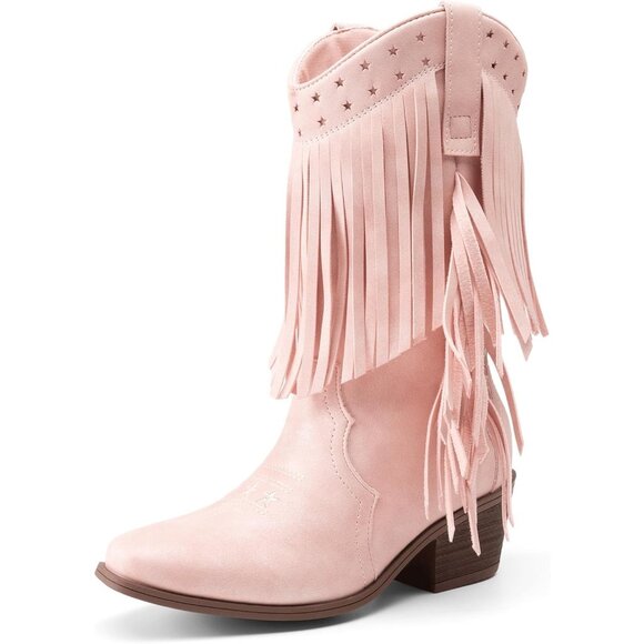 ⚡Girls Pink Cowgirl Boot Tassel Fringe Kids Western Boots Stylish & Comfortable - Picture 1 of 6